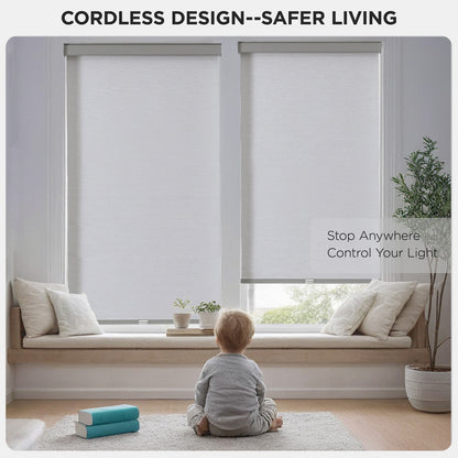 Joydeco 100% Blackout Roller Shades Cordless Blinds for Windows, Free-Stop Shades, UV Protection, Natural Woven Blinds for Home and Office, Light-Proof Aluminum Cover