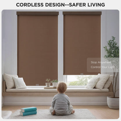 Joydeco 100% Blackout Roller Shades (Pro), Free-Stop Cordless Blinds for Windows, UV Protection, Natural Woven Blinds for Home and Office, Light-Proof Aluminum Cover