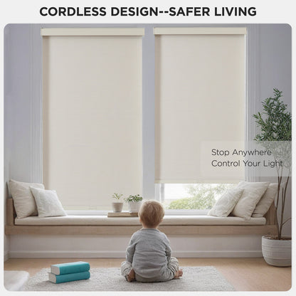 Joydeco 100% Blackout Roller Shades Cordless Blinds for Windows, Free-Stop Shades, UV Protection, Natural Woven Blinds for Home and Office, Light-Proof Aluminum Cover