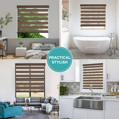 Joydeco Cordless Zebra Blinds (Pro), Dual Layer Light Control Zebra Blinds for Windows, Light-Proof Aluminum Cover, Free-Stop Roller Shades for Home & Office