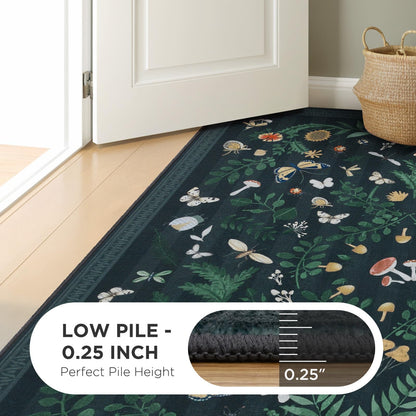 Joydeco Insect Washable Bathroom Rug, Botanical Kitchen Runner Rug Non Slip, Boho Ultra-Thin Soft Indoor Floor Carpet Runners for Hallways Entryway Entrance Laundry