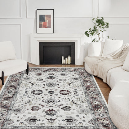 Joydeco Runner Rug Non Slip Machine Washable Vintage Rug, Low Pile Non Slip Chenille Print Rugs for Living Room, Entryway, Bedroom, Kitchen and Corridor, Bathroom