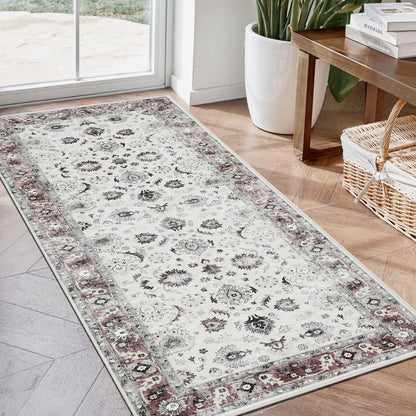 Joydeco Living Room Rug, Non Slip Machine Washable Vintage Runner Rug, Low Pile Lightweight Chenille Print Rugs for Entryway, Hallway, Bedroom, Kitchen and Corridor