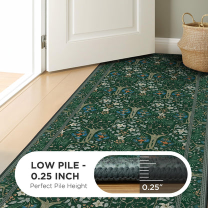 Joydeco Floral Washable Runner Rug for Kitchen, Forest Hallway Non Slip, Boho Botanical Ultra-Thin Soft Indoor Floor Throw Carpet for Bathroom Entryway Foyer
