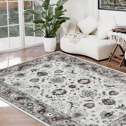 Joydeco Living Room Rug, Non Slip Machine Washable Vintage Runner Rug, Low Pile Lightweight Chenille Print Rugs for Entryway, Hallway, Bedroom, Kitchen and Corridor