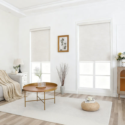 Joydeco Natural Woven Roller Shades for Indoor Windows, Cordless Blackout Blinds with Curved Valance, Thermal Insulated UV Protection Privacy Window Shades for Home and Office