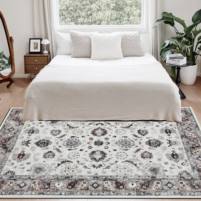 Joydeco Living Room Rug, Non Slip Machine Washable Vintage Runner Rug, Low Pile Lightweight Chenille Print Rugs for Entryway, Hallway, Bedroom, Kitchen and Corridor