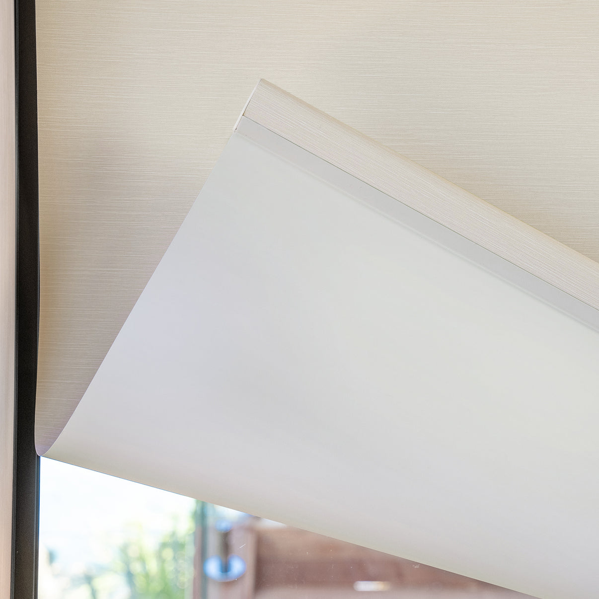 Joydeco Ashby blackout roller shade, minimalist plain weave fabric texture.