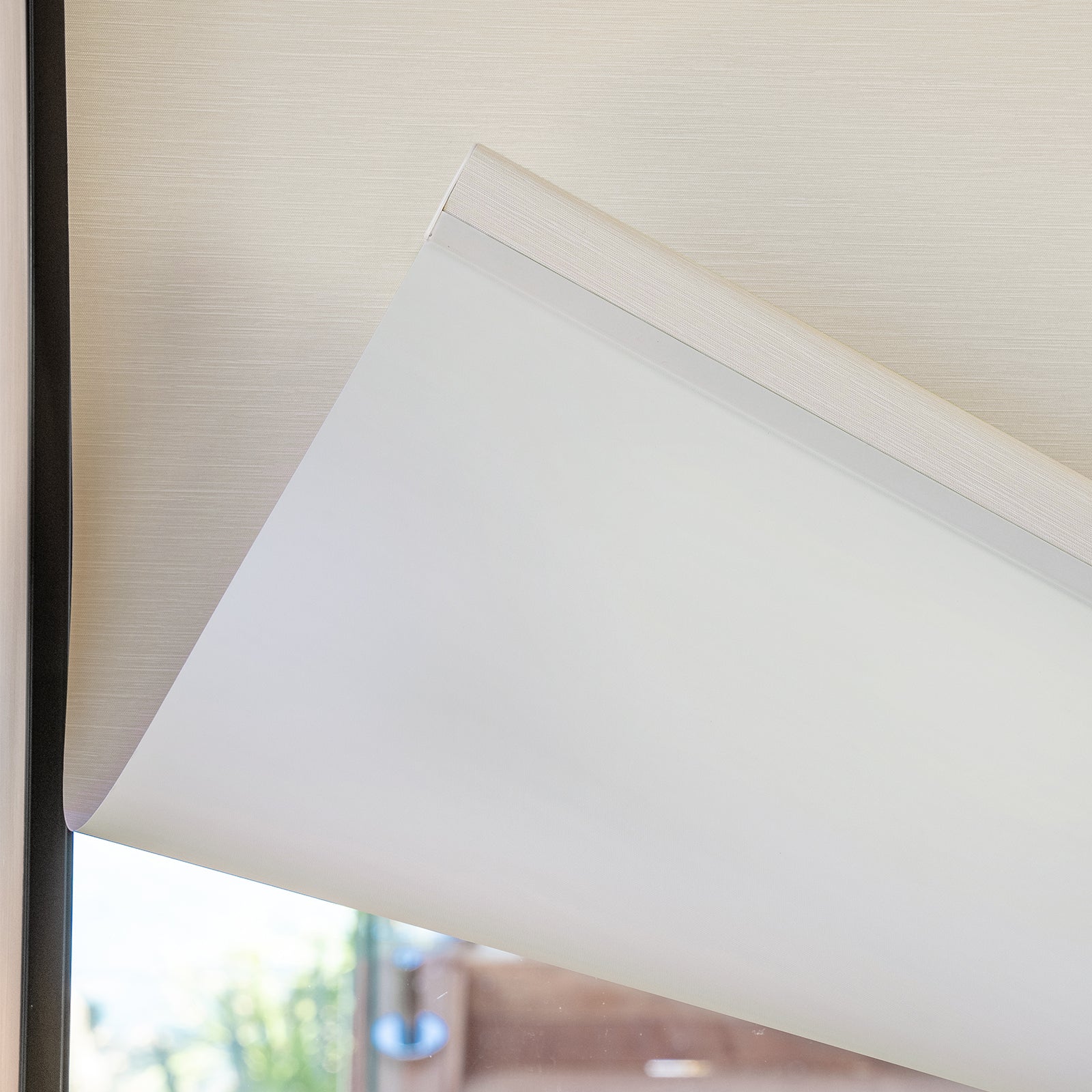 Joydeco Ashby blackout roller shade, minimalist plain weave fabric texture.