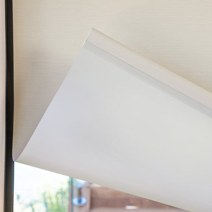 Joydeco Ashby blackout roller shade, minimalist plain weave fabric texture.