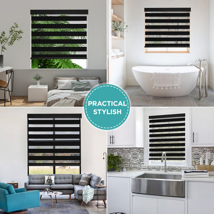 Joydeco Cordless Zebra Blinds (Pro), Dual Layer Light Control Zebra Blinds for Windows, Light-Proof Aluminum Cover, Free-Stop Roller Shades for Home & Office