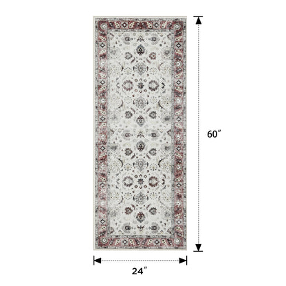 Joydeco Living Room Rug, Non Slip Machine Washable Vintage Runner Rug, Low Pile Lightweight Chenille Print Rugs for Entryway, Hallway, Bedroom, Kitchen and Corridor