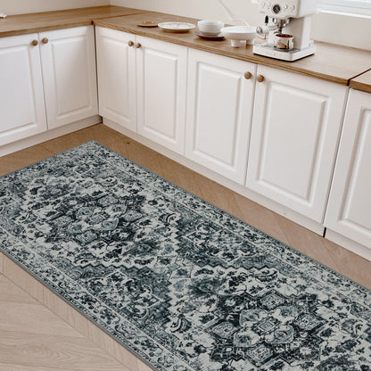 Joydeco Runner Rug Non Slip Machine Washable Vintage Rug, Low Pile Non Slip Chenille Print Rugs for Living Room, Entryway, Bedroom, Kitchen and Corridor, Bathroom