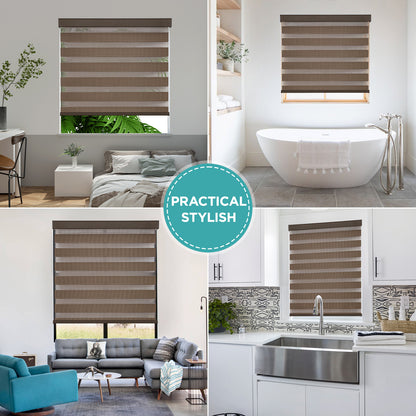 Joydeco Cordless Zebra Blinds for Windows, Dual Layer Light Control Window Blinds with Light-Proof Aluminum Cover, Free-Stop Roller Shades for Home & Office