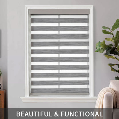 Joydeco Cordless Zebra Blinds (Pro), Dual Layer Light Control Zebra Blinds for Windows, Light-Proof Aluminum Cover, Free-Stop Roller Shades for Home & Office