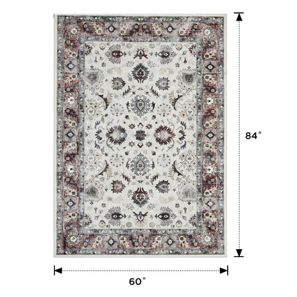 Joydeco Living Room Rug, Non Slip Machine Washable Vintage Runner Rug, Low Pile Lightweight Chenille Print Rugs for Entryway, Hallway, Bedroom, Kitchen and Corridor