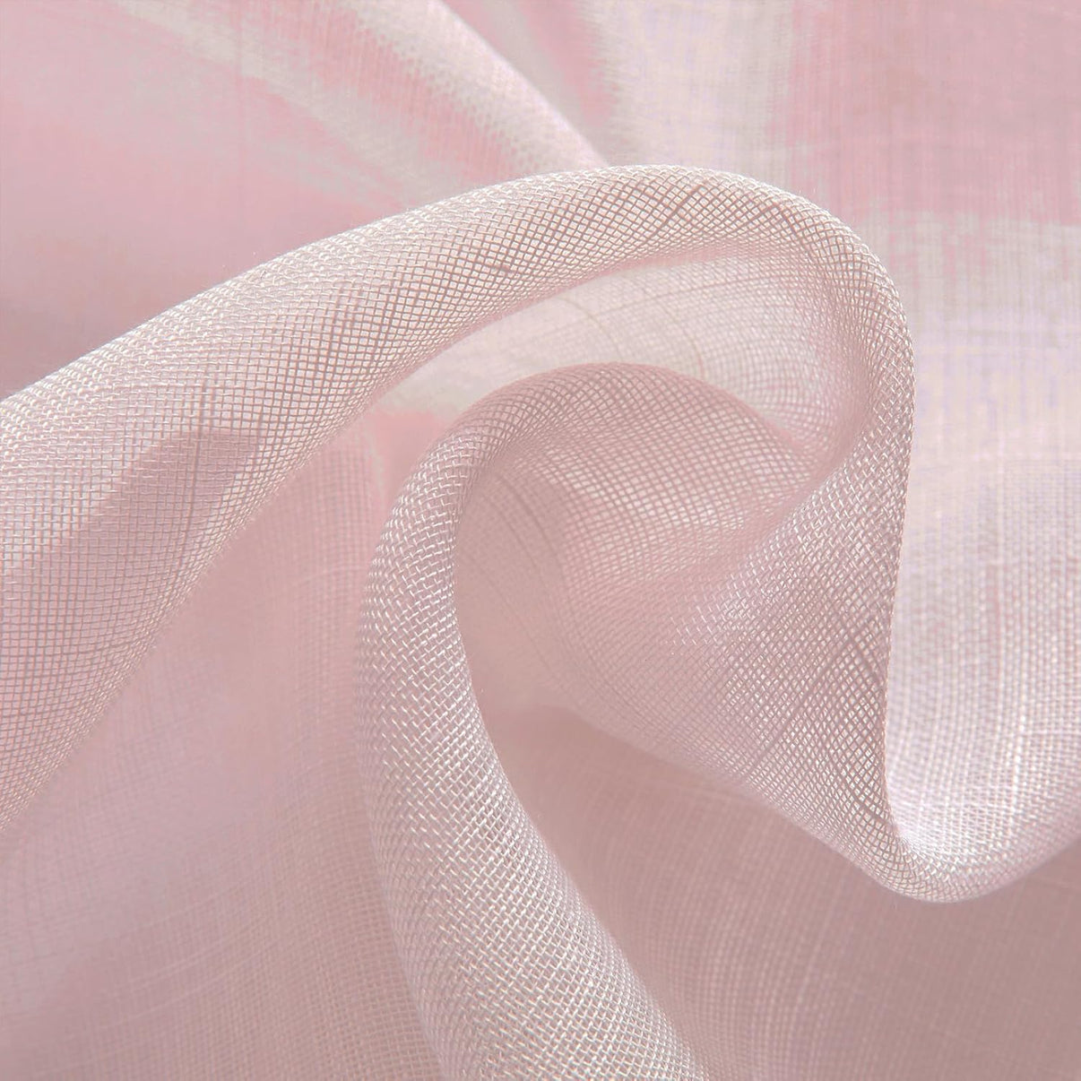 Joydeco sheer beige curtain fabric close-up, highlighting linen blend texture.