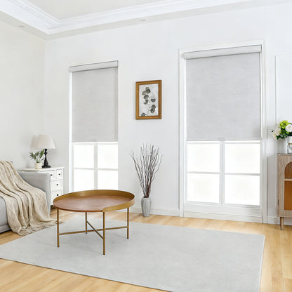 Joydeco Natural Woven Roller Shades for Indoor Windows, Cordless Blackout Blinds with Curved Valance, Thermal Insulated UV Protection Privacy Window Shades for Home and Office