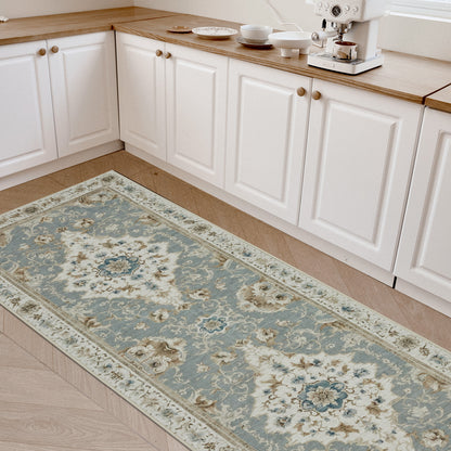 Joydeco Runner Rug Non Slip Machine Washable Vintage Rug, Low Pile Non Slip Chenille Print Rugs for Living Room, Entryway, Bedroom, Kitchen and Corridor, Bathroom