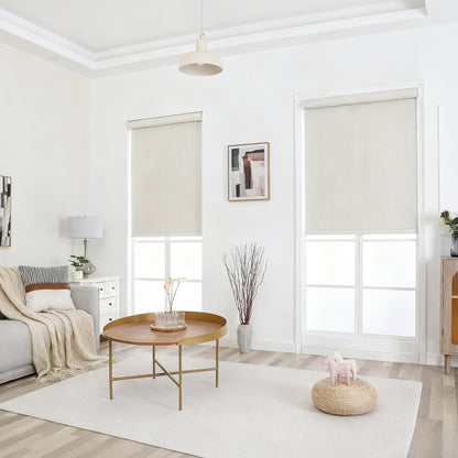 Joydeco Natural Woven Roller Shades for Indoor Windows, Cordless Blackout Blinds with Curved Valance, Thermal Insulated UV Protection Privacy Window Shades for Home and Office