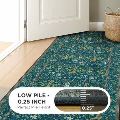 Joydeco Floral Washable Runner Rug for Kitchen, Forest Hallway Non Slip, Boho Botanical Ultra-Thin Soft Indoor Floor Throw Carpet for Bathroom Entryway Foyer