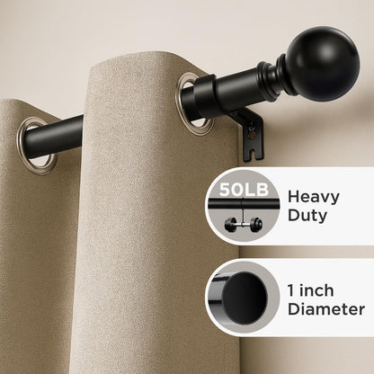 Joydeco Matte Black Adjustable Curtain Rod 32 to 120 Inches - 1 Inch Diameter Heavy Duty Rod for Sliding Doors, Patio & Outdoor