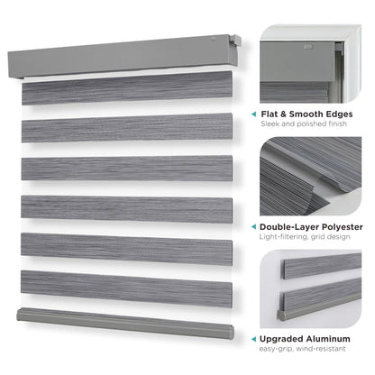 No Drill Zebra Blinds - Cordless, Easy Install Light Filtering Shades