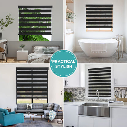 Joydeco Cordless Zebra Blinds for Windows, Dual Layer Light Control Window Blinds with Light-Proof Aluminum Cover, Free-Stop Roller Shades for Home & Office
