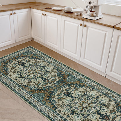 Joydeco Runner Rug Non Slip Machine Washable Vintage Rug, Low Pile Non Slip Chenille Print Rugs for Living Room, Entryway, Bedroom, Kitchen and Corridor, Bathroom