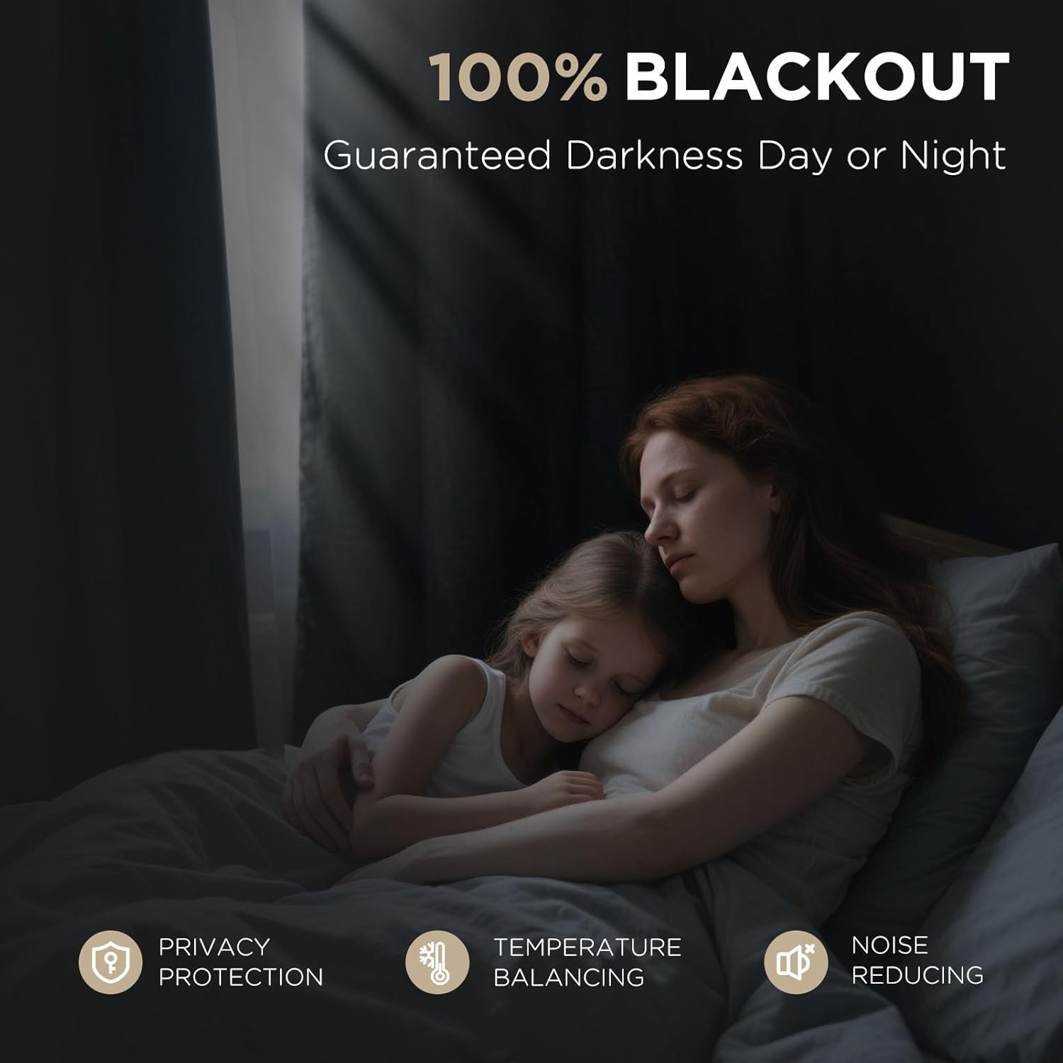 Dark grey linen blackout curtains provide 100% darkness for peaceful sleep, privacy, and comfort.