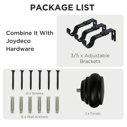 Joydeco Adjustable Curtain Rod 32 to 120 Inches - 1 Inch Diameter Heavy Duty Window Rod with Finials for Living Room & Bedroom