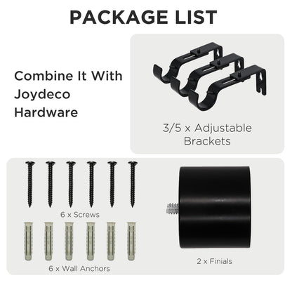 Joydeco Adjustable Curtain Rod 32 to 144 Inches - 1 Inch Diameter Heavy Duty Window Rod with Brackets & Finials