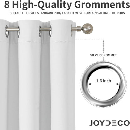 Joydeco white blackout curtain panel grommet detail, 1.6 inch inner diameter, fits standard rods.
