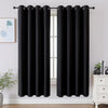Two black Joydeco blackout curtains with grommet tops shown in a room setting, 72 inch length.