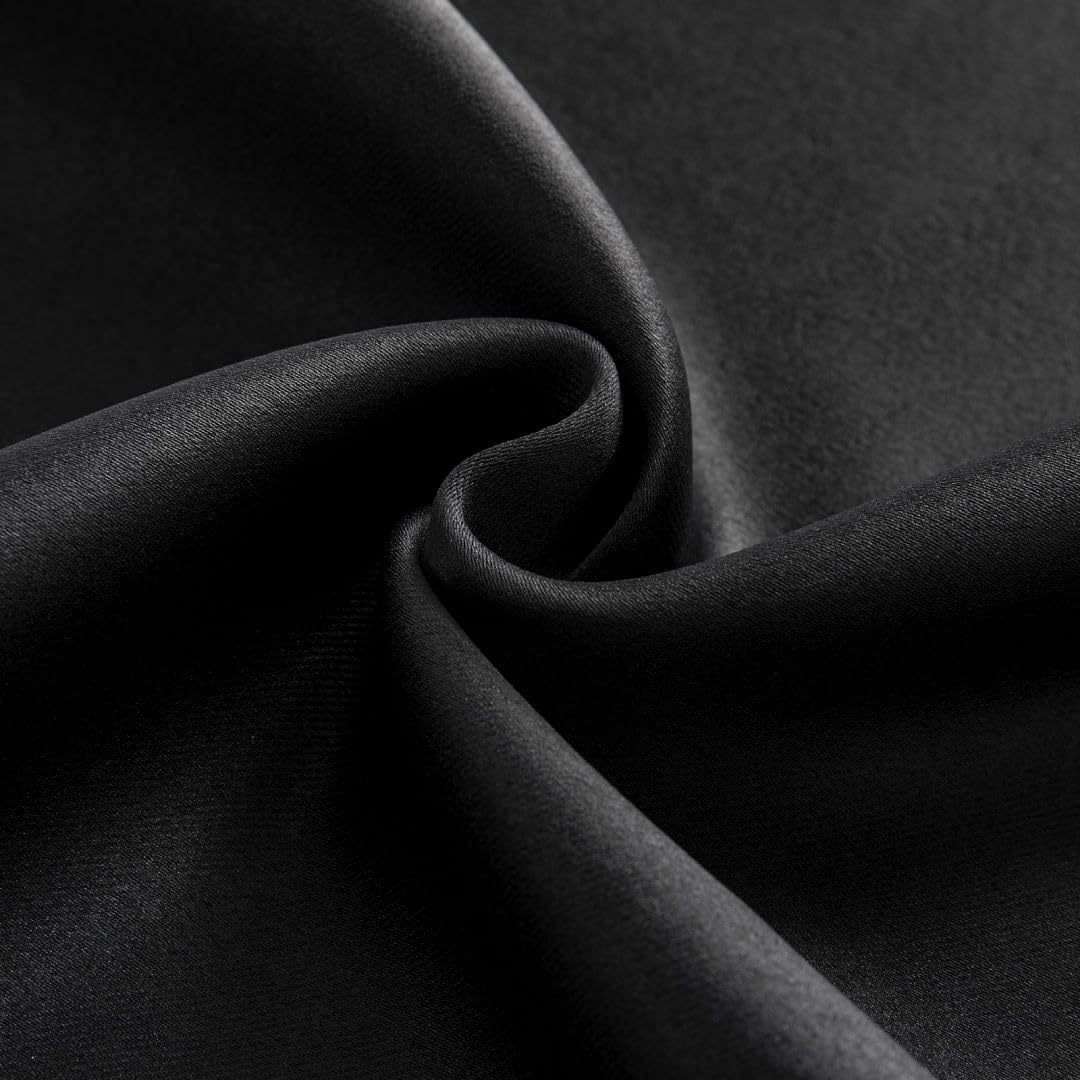 Blackout curtain fabric close-up showing smooth polyester texture and subtle sheen, product detail page.