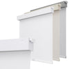 Four cordless blackout roller shades in white, beige, light gray, and textured light gray showing mounting hardware.