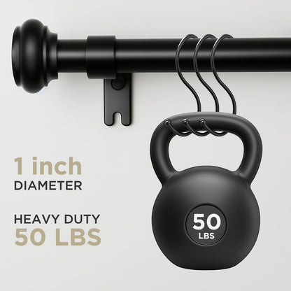 Joydeco Adjustable Curtain Rod 32 to 120 Inches - 1 Inch Diameter Heavy Duty Window Rod with Finials for Living Room & Bedroom