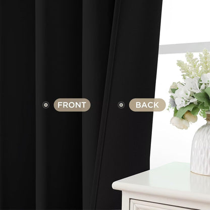 Joydeco Blackout Curtains 90 Inches Long,Curtains 2 Panels Set Thermal Insulated Length Curtains& Drapes 2 Burg, Room Darkening Grommet Drapes for Living Room Bedroom Window (Black, W52 x L90 Inch)
