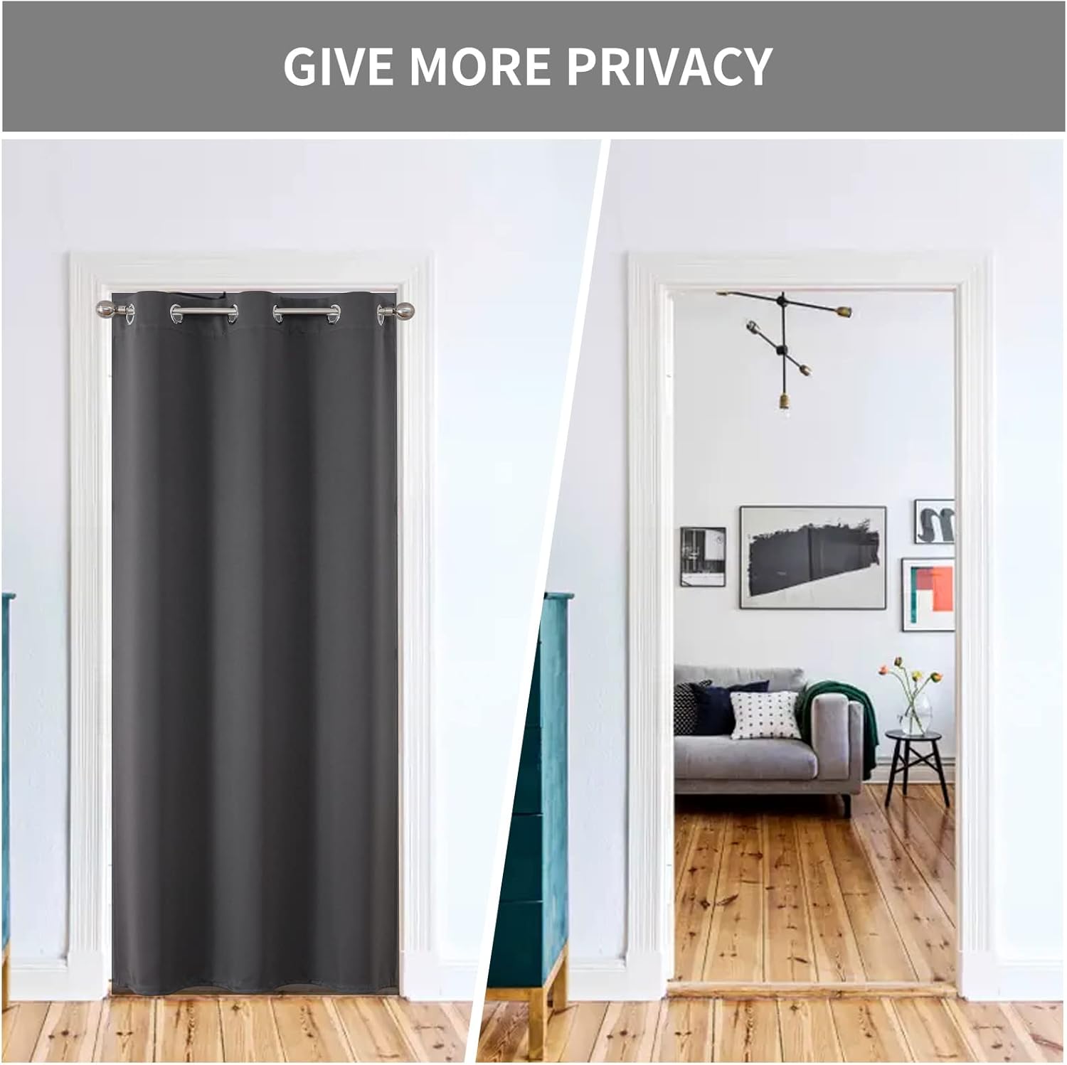 Joydeco Blackout Door Curtain for Doorway Privacy 78 Inches Long, Grommet Closet Curtain for Open Closet, Room Divider for Bedroom Living Room (Grey, 40Wx78L, 1 Panel)