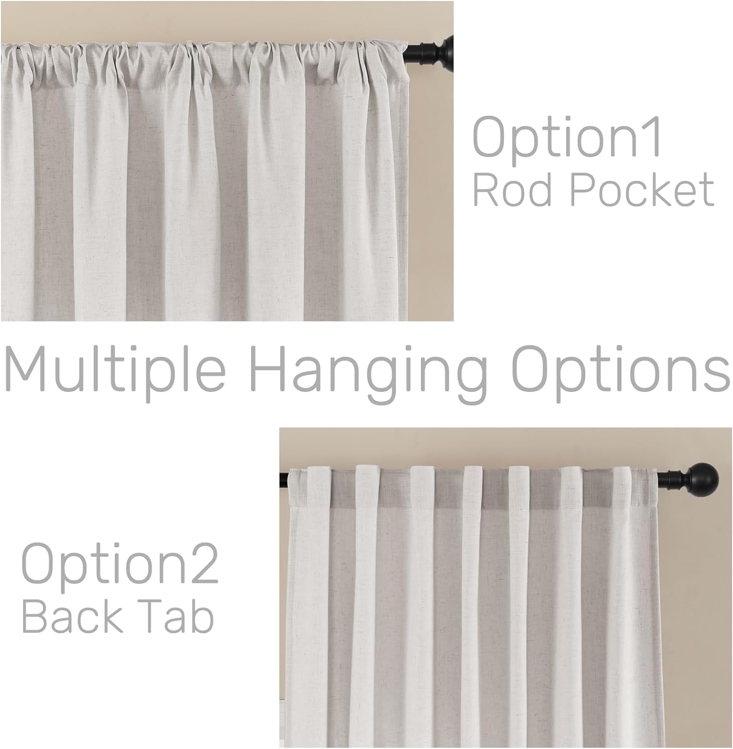 Joydeco Semi-Sheer Linen Curtains - 2 Panel, Light Filtering