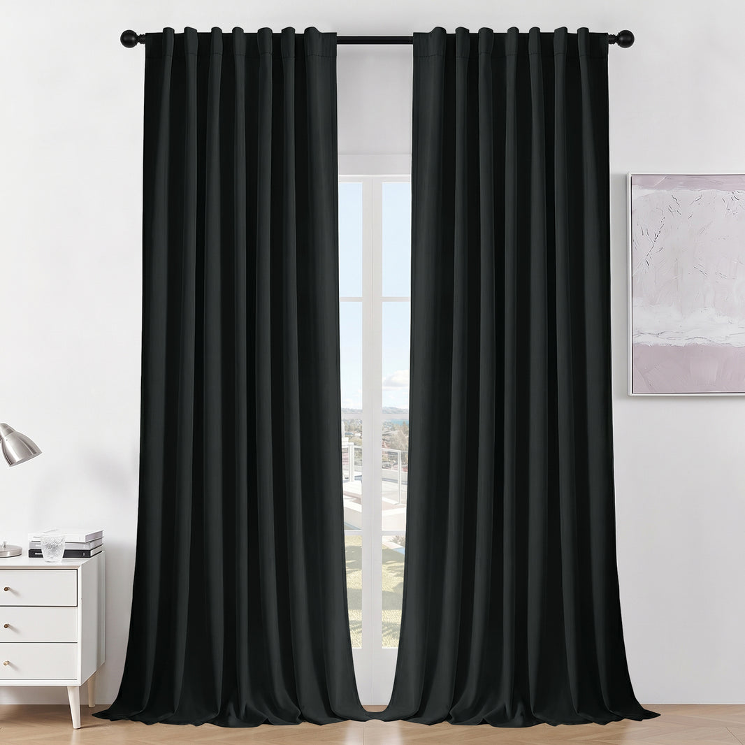 Joydeco Blackout Curtains Linen 100% Blackout Curtain for Bedroom, Rod Pocket & Back Tabs Window Drapes 2 Panels Set