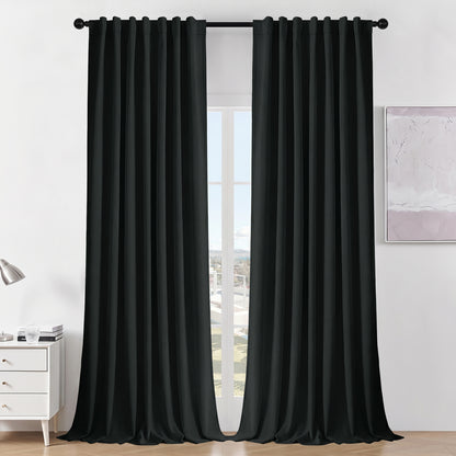 Joydeco Blackout Curtains Linen 100% Blackout Curtain for Bedroom, Rod Pocket & Back Tabs Window Drapes 2 Panels Set