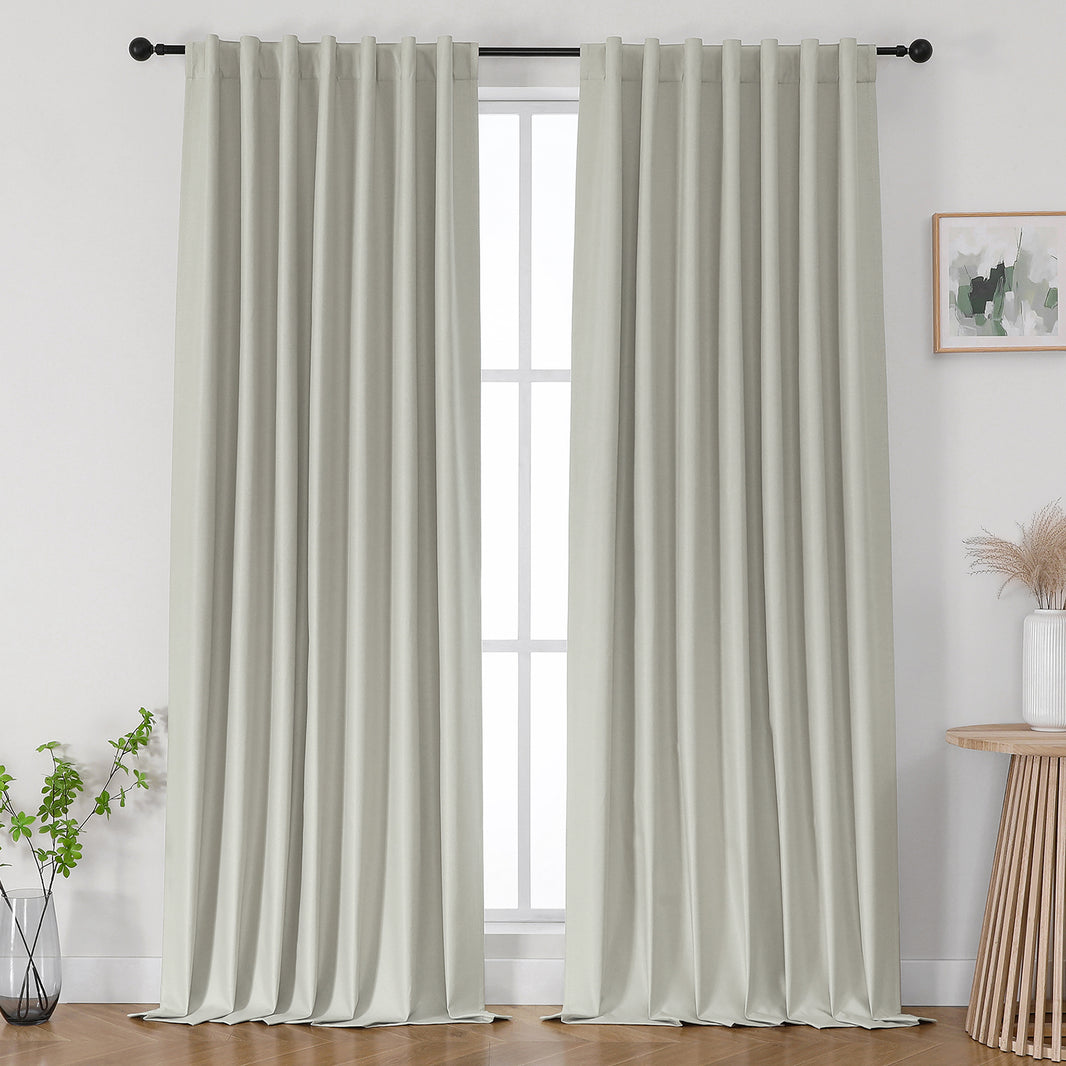 Joydeco Blackout Curtains Linen 100% Blackout Curtain for Bedroom, Rod Pocket & Back Tabs Window Drapes 2 Panels Set