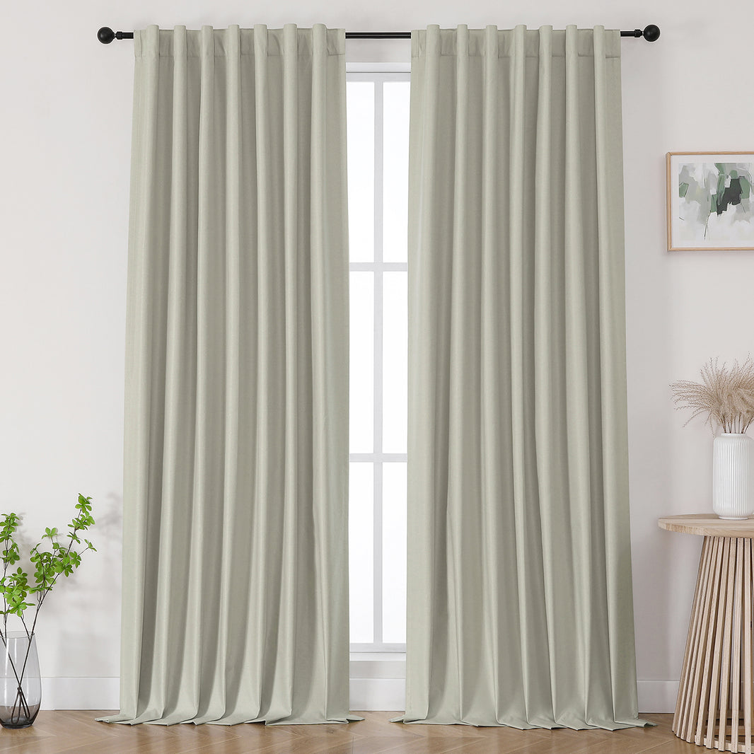 Joydeco Blackout Curtains Linen 100% Blackout Curtain for Bedroom, Rod Pocket & Back Tabs Window Drapes 2 Panels Set