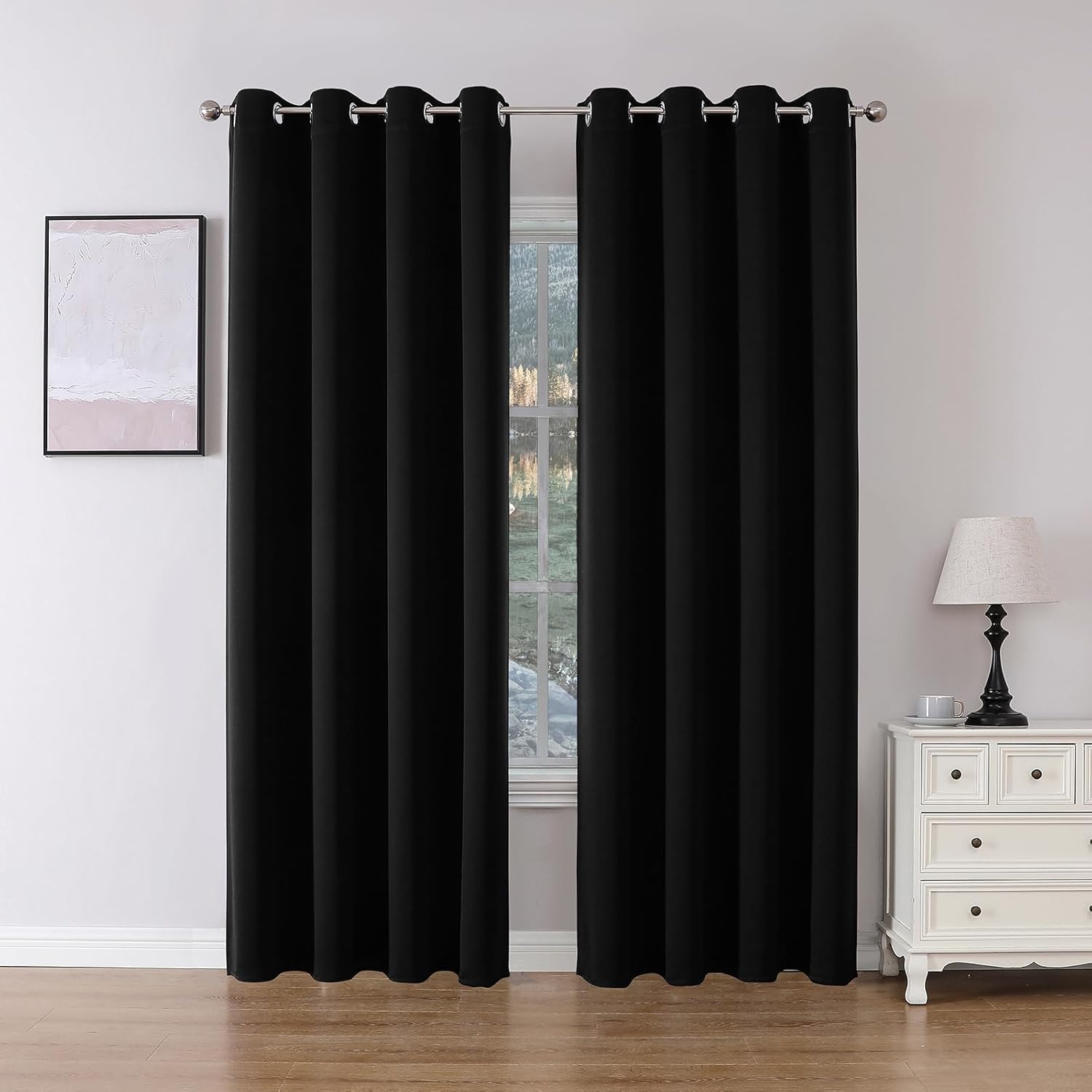 Joydeco Blackout Curtains 84 Inch Length 2 Panels Set, Thermal Insulated Long Curtains& Drapes 2 Burg, Room Darkening Grommet Curtains for Bedroom Living Room Window (Black, W52 x L84 Inch)