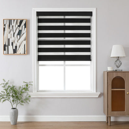 Joydeco Cordless Zebra Blinds for Windows, Dual Layer Light Control Window Blinds with Light-Proof Aluminum Cover, Free-Stop Roller Shades for Home & Office