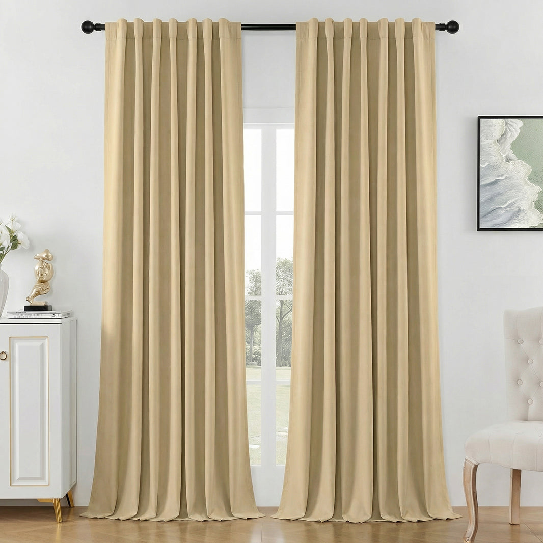 Joydeco Blackout Curtains Linen 100% Blackout Curtain for Bedroom, Rod Pocket & Back Tabs Window Drapes 2 Panels Set