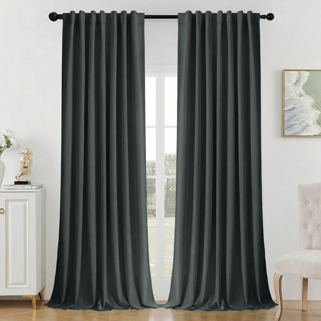 Joydeco Blackout Curtains Linen 100% Blackout Curtain for Bedroom, Rod Pocket & Back Tabs Window Drapes 2 Panels Set