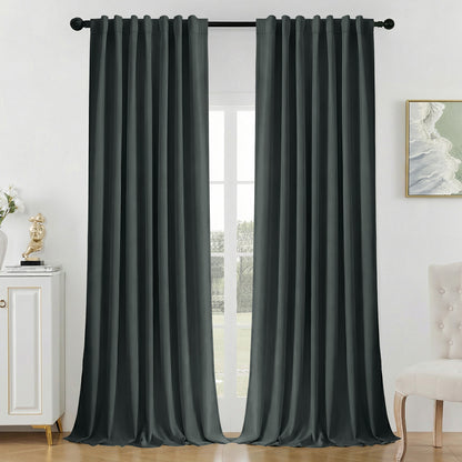 Joydeco Blackout Curtains Linen 100% Blackout Curtain for Bedroom, Rod Pocket & Back Tabs Window Drapes 2 Panels Set