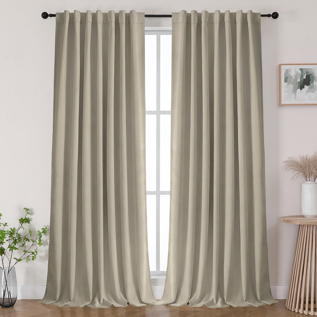 Joydeco Blackout Curtains Linen 100% Blackout Curtain for Bedroom, Rod Pocket & Back Tabs Window Drapes 2 Panels Set